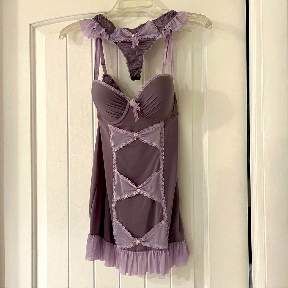 Babydoll lingerie chemise with matching thong, M